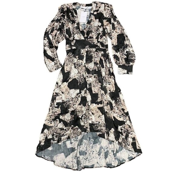 IRO Dress Sz 34 FR /US 2 Maxi Midi Black Beige abstract high low Designer Luxury - Picture 5 of 14